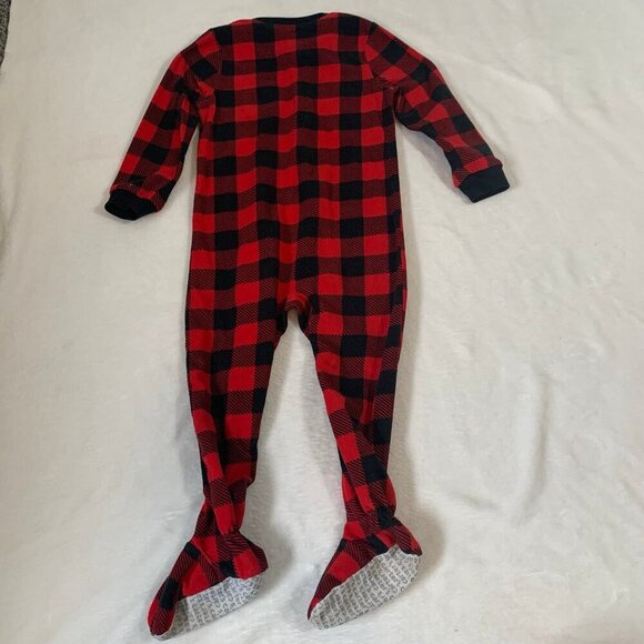 5/$25 Carter's Santa red black buffalo plaid fleece zipper pajamas footies pjs - Picture 5 of 5